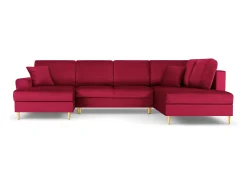 Sofá*Cosmopolitan Design - Sofá panorâmico convertível em linha reta com caixa de arrumação "Kyoto" 7 lugares em veludo - 313x194x88cm Vermelho