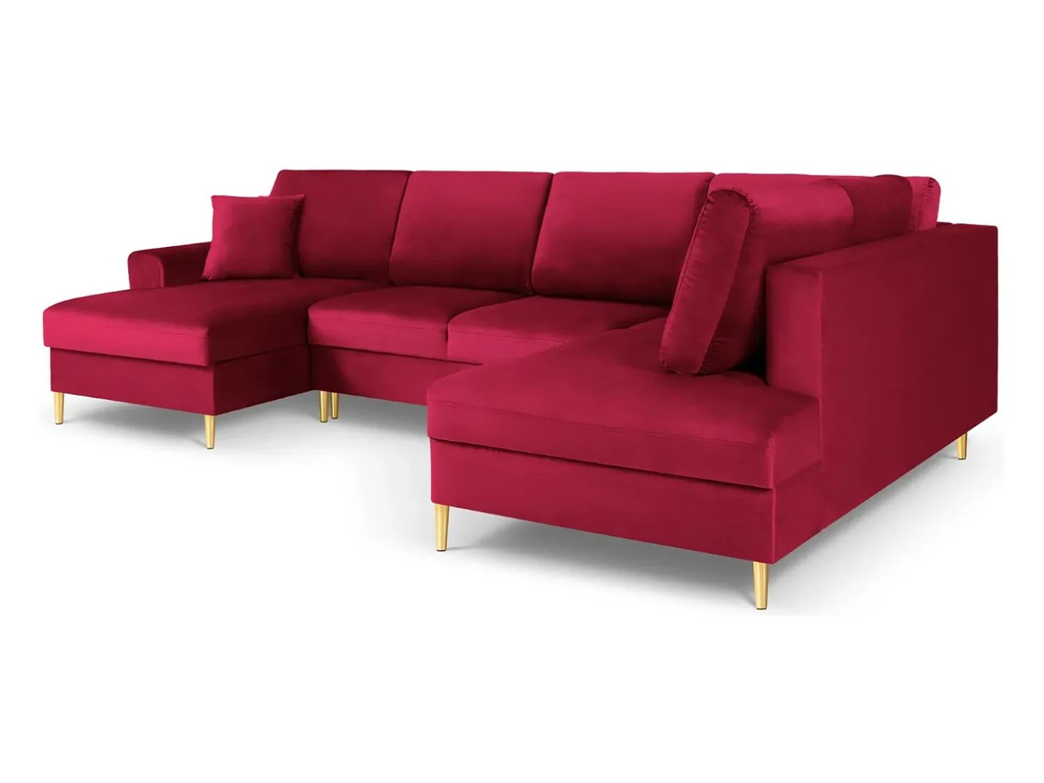 Sofá*Cosmopolitan Design - Sofá panorâmico convertível em linha reta com caixa de arrumação "Kyoto" 7 lugares em veludo - 313x194x88cm Vermelho
