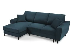 Sofá|Cosmopolitan Design - Sofá convertível de canto esquerdo com caixa de arrumação "Kyoto" 4 lugares em veludo cotelê - 241x145x88cm Azul escuro