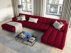 Discount Cosmopolitan Design - Sofá panorâmico "Bali" 7 lugares em veludo - 383x185x75cm Vermelho