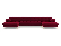 Discount Cosmopolitan Design - Sofá panorâmico "Bali" 7 lugares em veludo - 383x185x75cm Vermelho