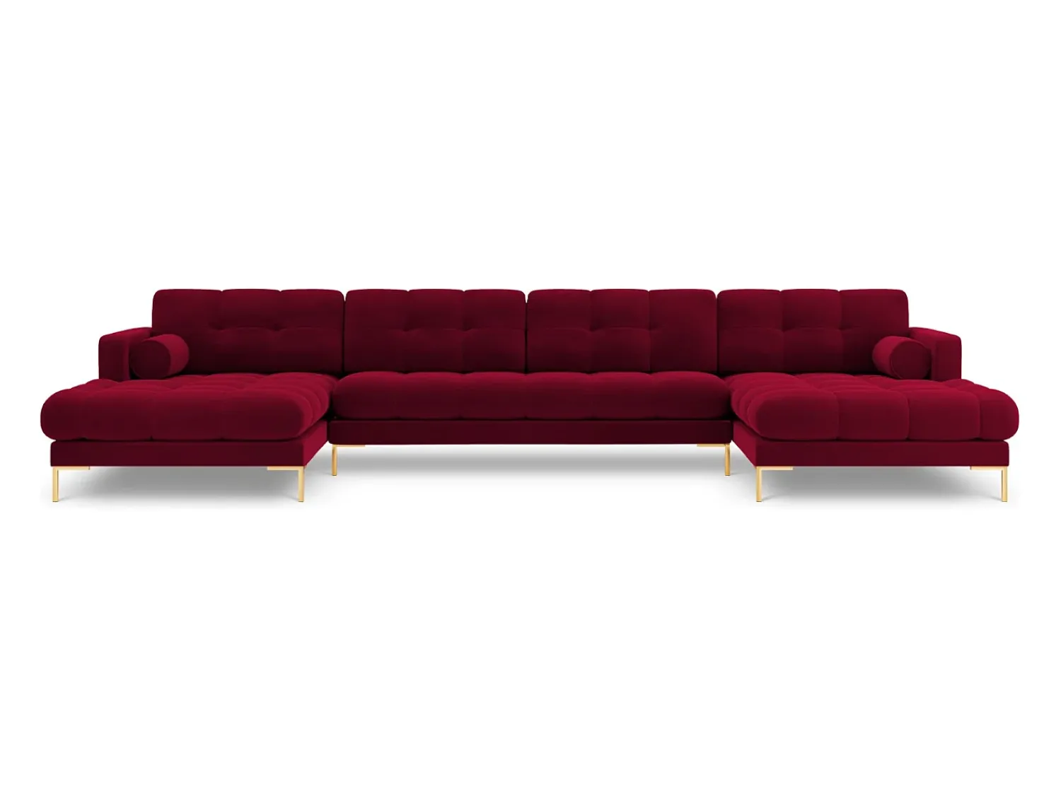 Discount Cosmopolitan Design - Sofá panorâmico "Bali" 7 lugares em veludo - 383x185x75cm Vermelho