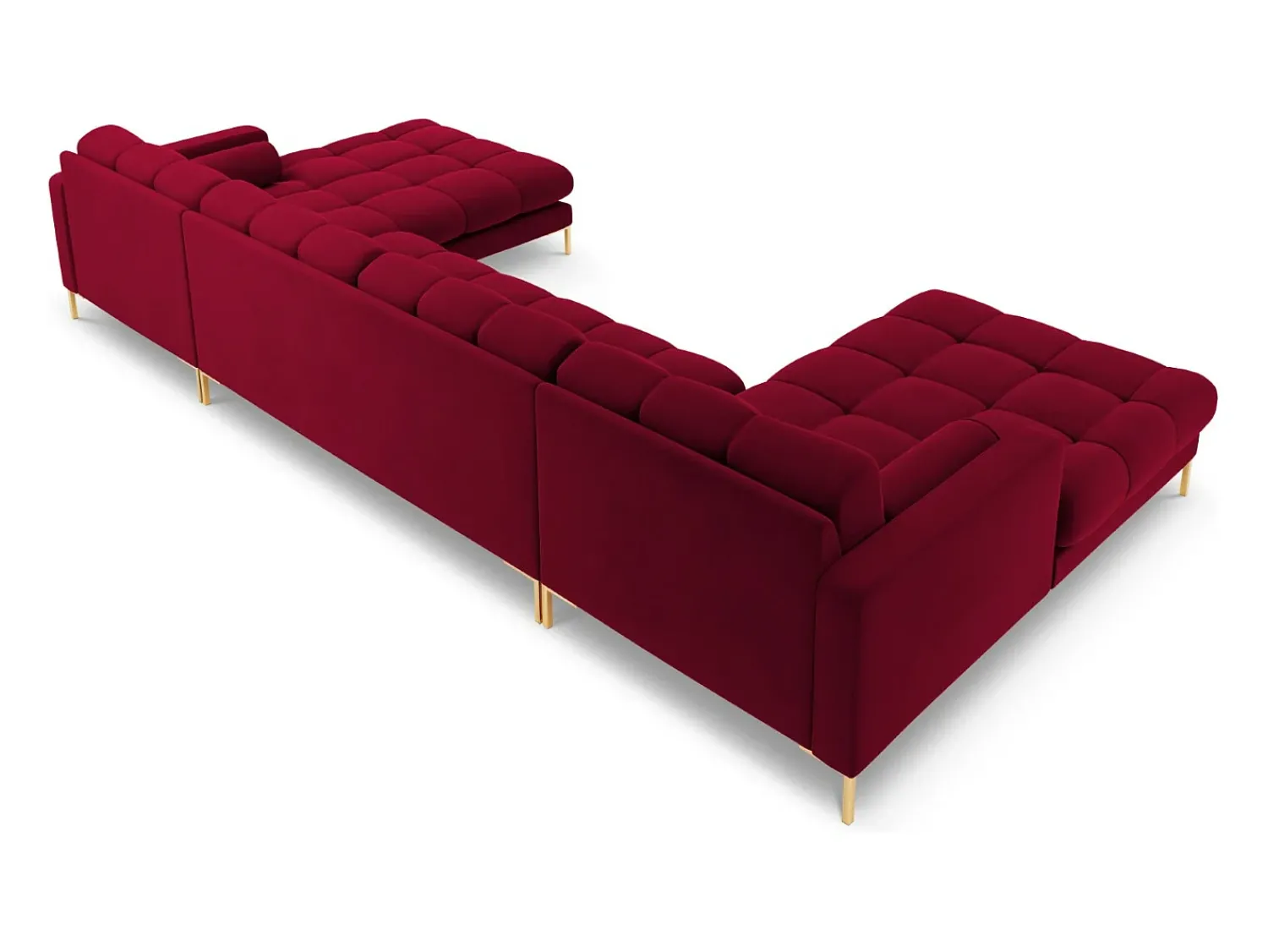 Discount Cosmopolitan Design - Sofá panorâmico "Bali" 7 lugares em veludo - 383x185x75cm Vermelho