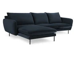 Sofá*Cosmopolitan Design - Sofá de canto esquerdo "Vienna" 5 lugares em veludo - 255x170x95cm Azul escuro