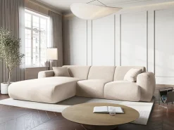 Sofá*Cosmopolitan Design - Sofá de canto esquerdo "Nolio" 4 lugares em tecido chenille claro - 260x170x72cm Bege