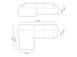 Sofá*Cosmopolitan Design - Sofá de canto esquerdo "Nolio" 4 lugares em tecido chenille claro - 260x170x72cm Bege