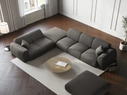 Cosmopolitan Design - Sofá de canto esquerdo "Nolio" 4 lugares em tecido chenille cinza - 315x250x72cm^ Sofá