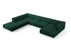 Cosmopolitan Design - Sofá de canto panorâmico à esquerda "Arendal" 7 lugares em tecido chenille com efeito canelado verde garrafa - 364x262x70cm^ Sofá