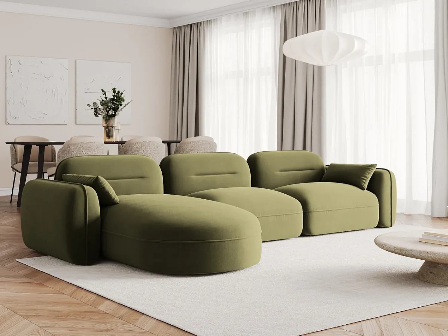 Hot Cosmopolitan Design - Sofá modular de canto esquerdo "Sydney" 4 lugares em veludo - 320x165x70cm Verde claro