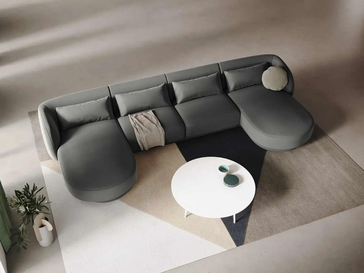 Sofá|Cosmopolitan Design - Sofá panorâmico "Tulum" 5 lugares em veludo cinza claro - 330x156x70cm Cinzento claro
