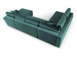 Sofá|Cosmopolitan Design - Sofá panorâmico convertível esquerdo com caixa de arrumação "Kyoto" 7 lugares em veludo petróleo - 313x194x88cm Verde esmeralda