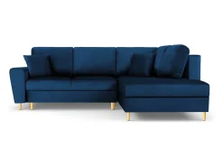 Best Cosmopolitan Design - Sofá convertível de canto direito com caixa de arrumação "Kyoto" 5 lugares em veludo azul real - 243x194x88cm Azul escuro