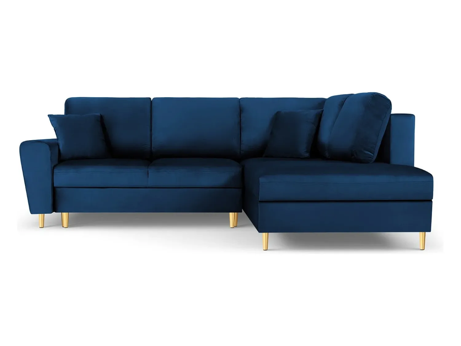 Best Cosmopolitan Design - Sofá convertível de canto direito com caixa de arrumação "Kyoto" 5 lugares em veludo azul real - 243x194x88cm Azul escuro