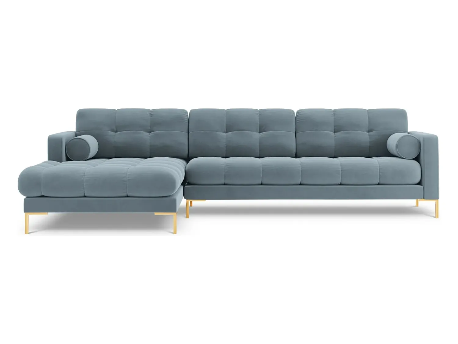 Sofá|Cosmopolitan Design - Sofá de canto esquerdo "Bali" 5 lugares em veludo - 293x185x75cm Azul claro