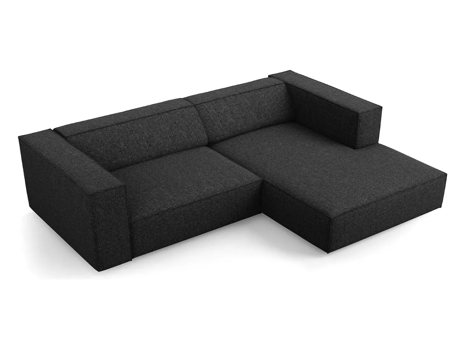 New Cosmopolitan Design - Sofá de canto direito "Arendal" 3 lugares em tecido chenille - 224x166x70cm Preto