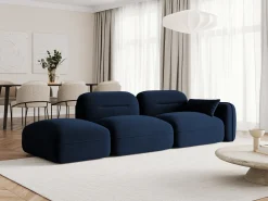 Sofá|Cosmopolitan Design - Sofá modular virado para a esquerda "Sydney" 3 lugares em veludo azul real - 295x90x70cm Azul escuro