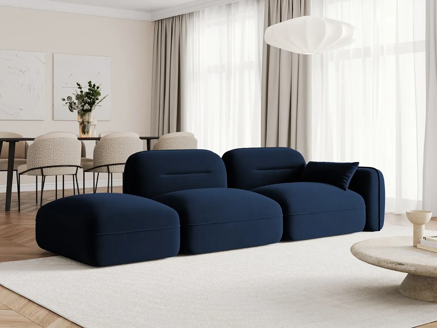 Sofá|Cosmopolitan Design - Sofá modular virado para a esquerda "Sydney" 3 lugares em veludo azul real - 295x90x70cm Azul escuro