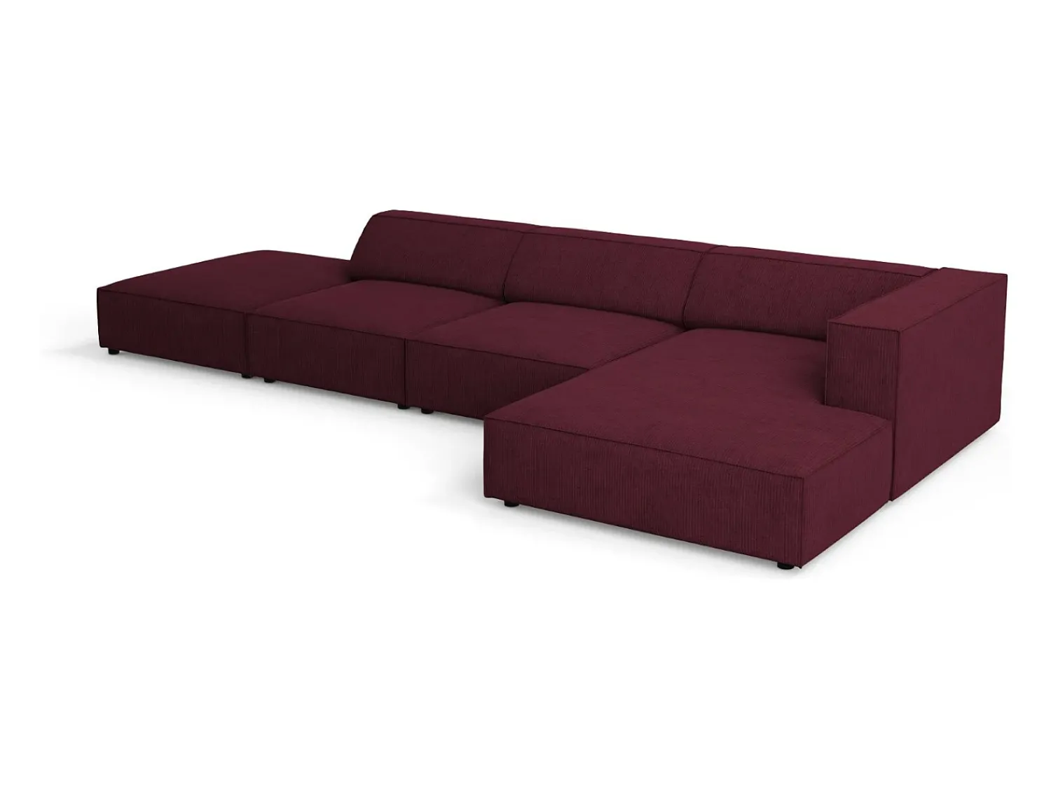 Sofá*Cosmopolitan Design - Sofá de canto direito "Arendal" 5 lugares em tecido chenille com efeito canelado rubi - 341x166x70cm Vermelho