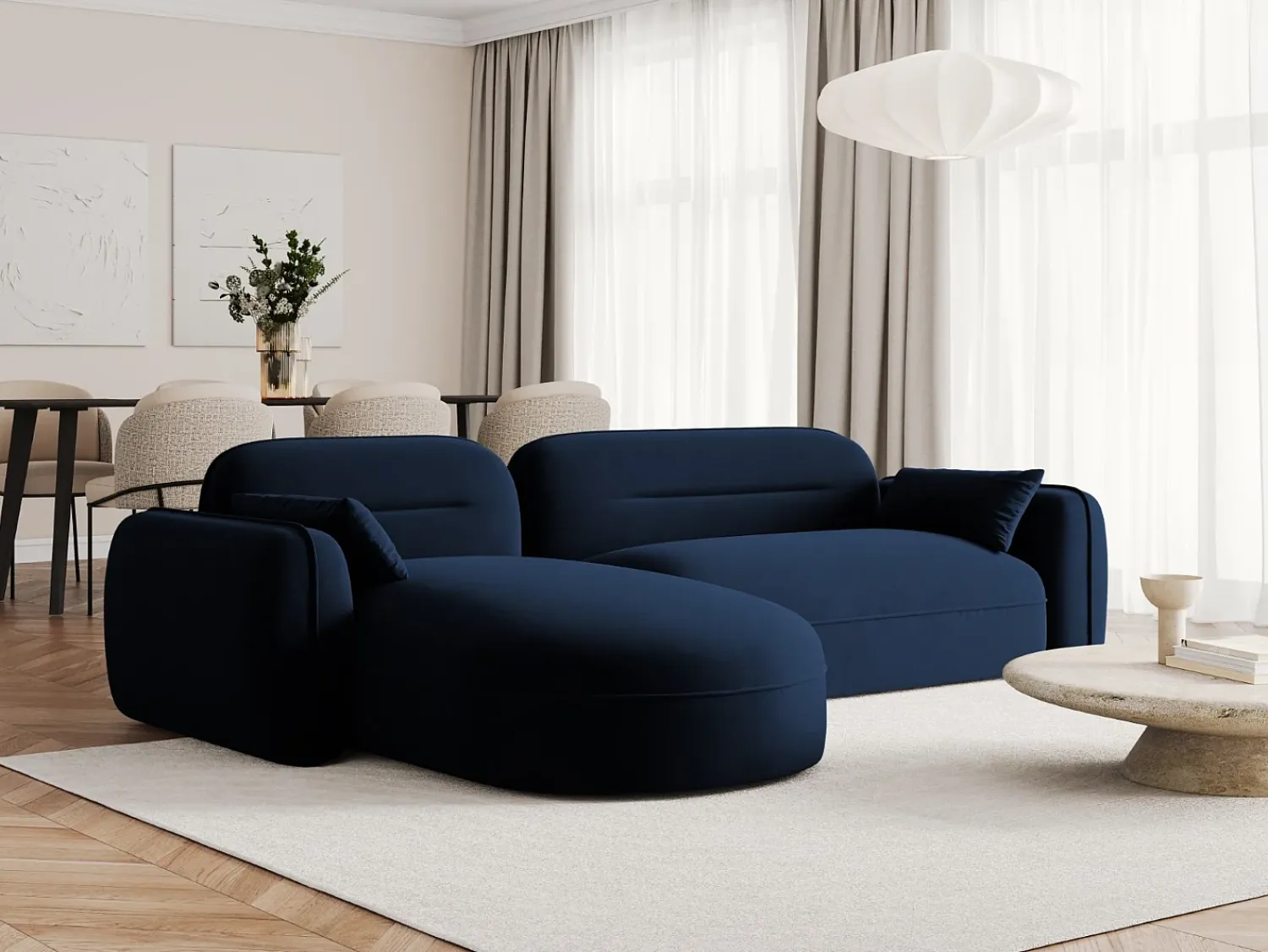 Hot Cosmopolitan Design - Sofá modular de canto esquerdo "Sydney" 4 lugares em veludo azul real - 275x165x70cm Azul escuro