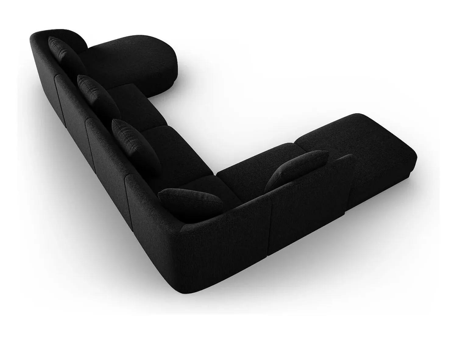 Cosmopolitan Design - Sofá de canto panorâmico à esquerda "Tulum" 6 lugares em tecido chenille - 330x255x70cm Preto
