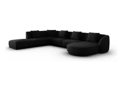 Cosmopolitan Design - Sofá de canto panorâmico à esquerda "Tulum" 6 lugares em tecido chenille - 330x255x70cm Preto