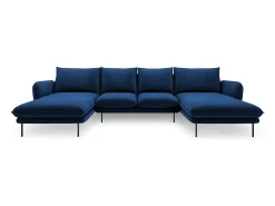 Cosmopolitan Design - Sofá panorâmico "Vienna" 6 lugares em veludo azul real - 350x170x95cm^ Sofá