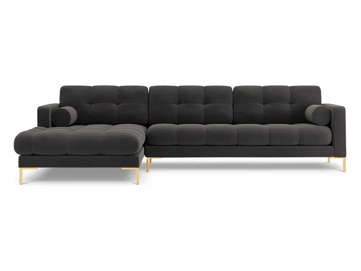 Sofá*Cosmopolitan Design - Sofá de canto esquerdo "Bali" 5 lugares em veludo cinza escuro - 293x185x75cm Cinza antracite