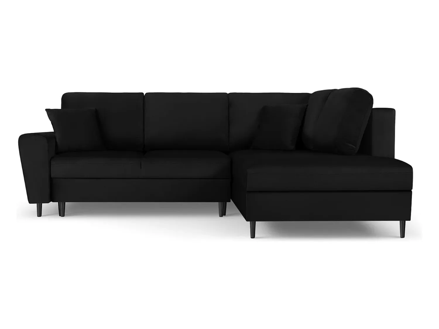 Online Cosmopolitan Design - Sofá convertível de canto direito com caixa de arrumação "Kyoto" 5 lugares em veludo - 243x194x88cm Preto