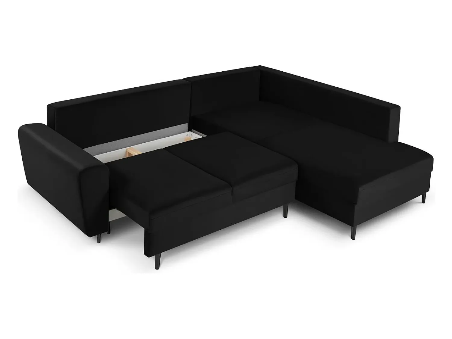 Online Cosmopolitan Design - Sofá convertível de canto direito com caixa de arrumação "Kyoto" 5 lugares em veludo - 243x194x88cm Preto