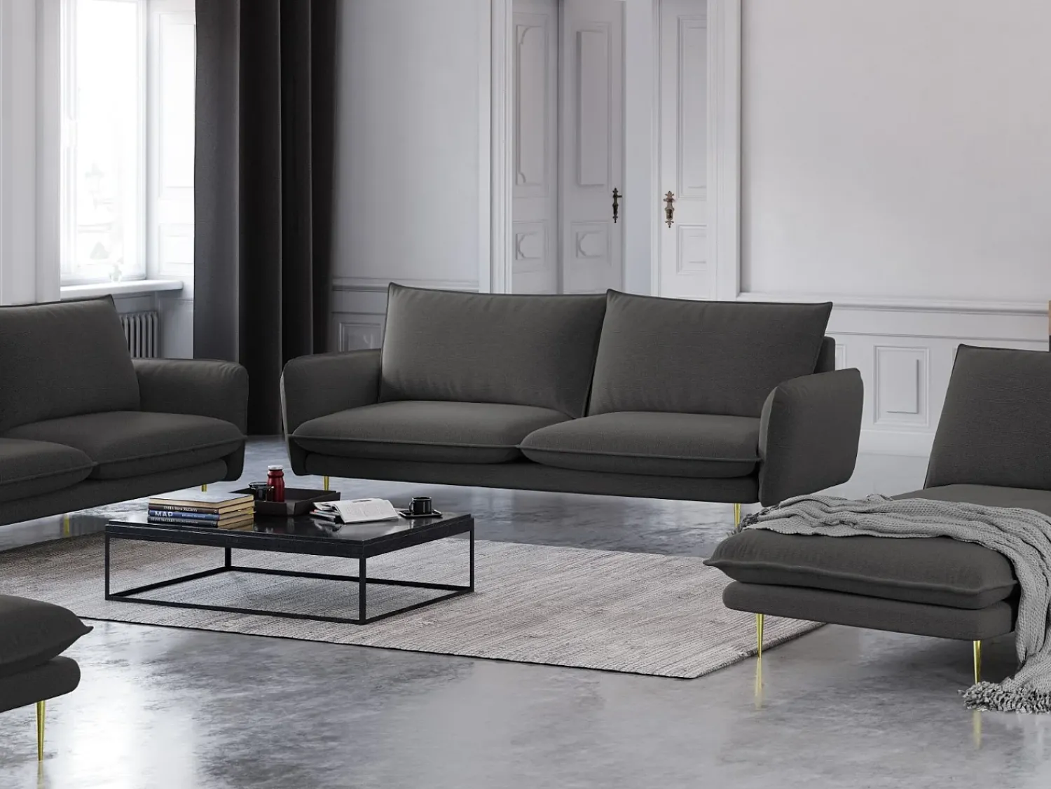 New Cosmopolitan Design - Sofá "Vienna" 3 lugares em tecido estrutural cinza escuro - 200x92x95cm Cinza antracite