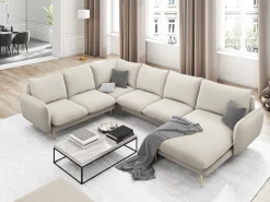 Sofá*Cosmopolitan Design - Sofá de canto panorâmico à esquerda "Vienna" 7 lugares em tecido estrutural claro - 330x235x95cm Bege