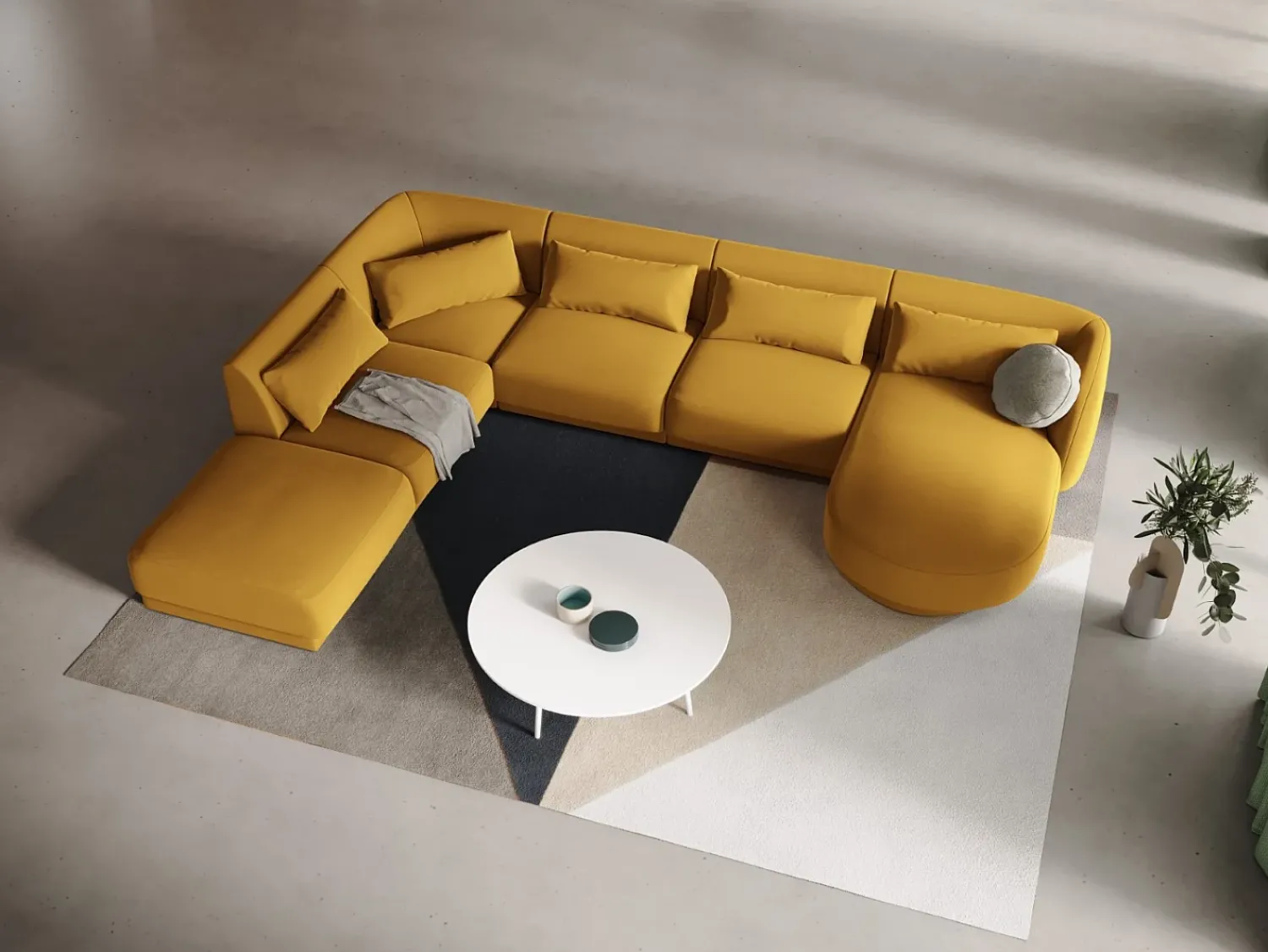 Sofá|Cosmopolitan Design - Sofá de canto panorâmico à esquerda "Tulum" 6 lugares em veludo - 330x255x70cm Amarelo