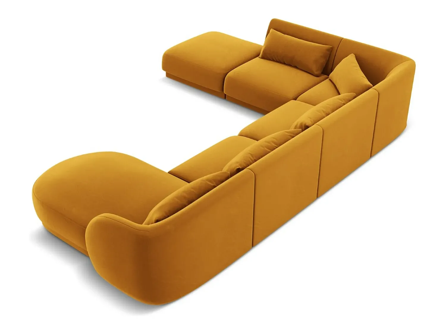 Sofá|Cosmopolitan Design - Sofá de canto panorâmico à esquerda "Tulum" 6 lugares em veludo - 330x255x70cm Amarelo