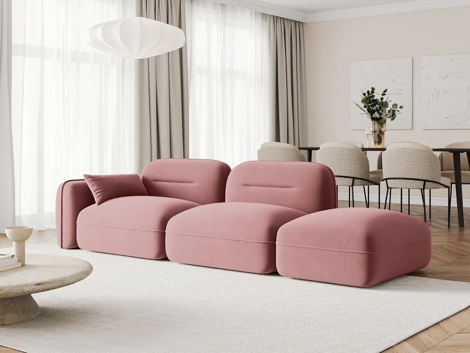 Clearance Cosmopolitan Design - Sofá modular direito "Sydney" 3 lugares em veludo salmão - 295x90x70cm Rosa claro