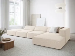 Cosmopolitan Design - Sofá de canto direito "Arendal" 5 lugares em tecido chenille claro - 341x166x70cm^ Sofá
