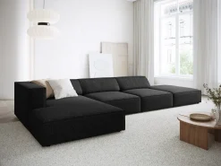 Sofá|Cosmopolitan Design - Sofá de canto esquerdo "Arendal" 5 lugares em tecido chenille - 341x166x70cm Preto