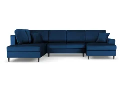 Hot Cosmopolitan Design - Sofá panorâmico convertível esquerdo com caixa de arrumação "Kyoto" 7 lugares em veludo azul real - 313x194x88cm Azul escuro