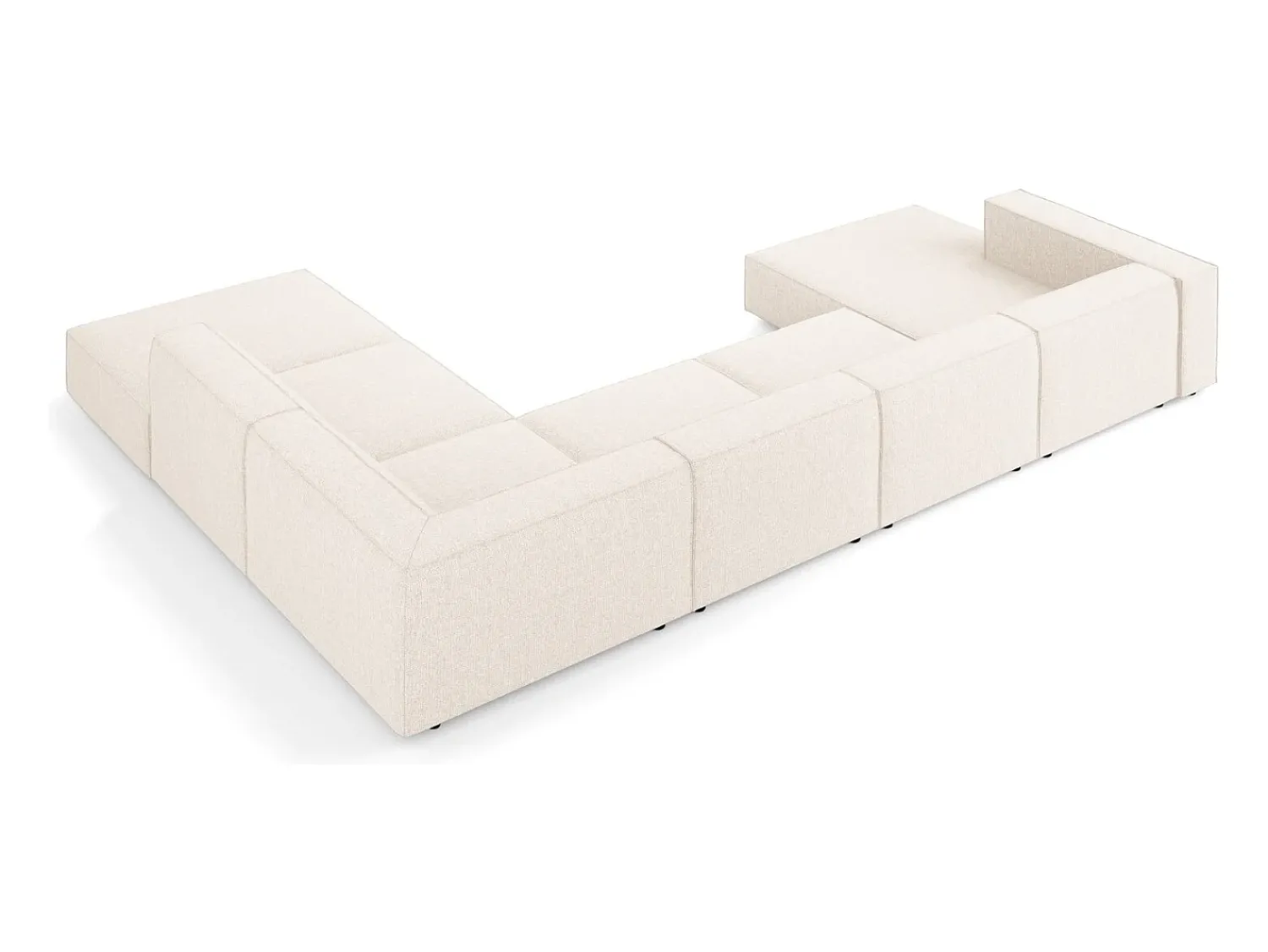 Outlet Cosmopolitan Design - Sofá de canto direito panorâmico "Arendal" 7 lugares em tecido chenille claro - 364x262x70cm Bege