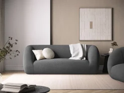 Cosmopolitan Design - Sofá "Essen" 2 lugares em tecido bouclé cinza escuro - 210x95x86cm^ Sofá