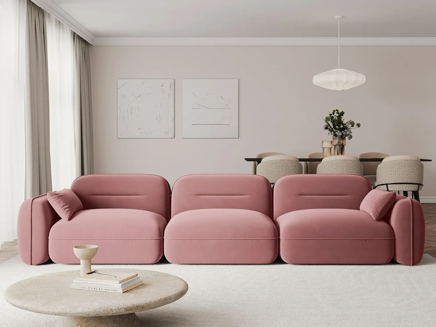 Sofá*Cosmopolitan Design - Sofá modular "Sydney" 4 lugares em veludo salmão - 320x90x70cm Rosa claro