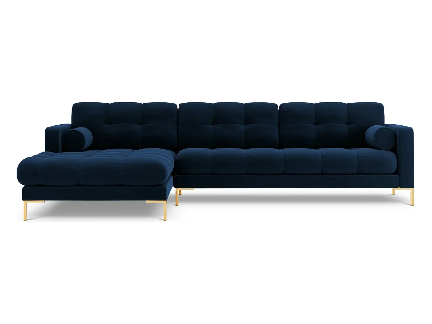 New Cosmopolitan Design - Sofá de canto esquerdo "Bali" 5 lugares em veludo azul real - 293x185x75cm Azul escuro