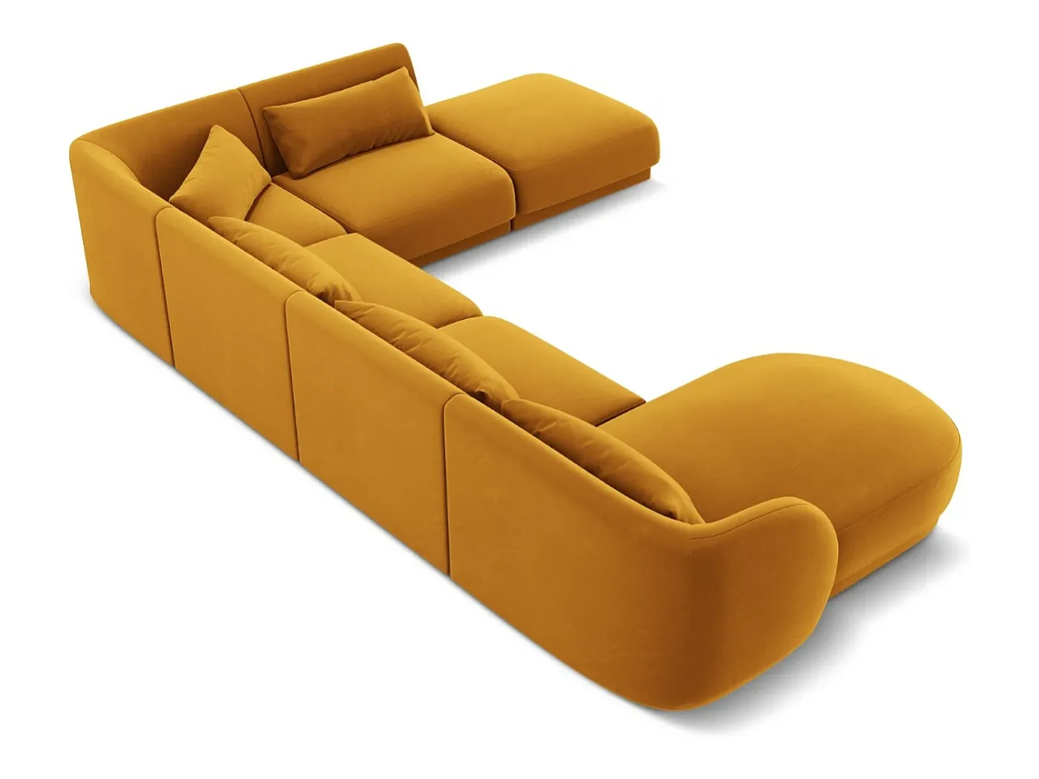 Online Cosmopolitan Design - Sofá de canto direito panorâmico "Tulum" 6 lugares em veludo - 330x255x70cm Amarelo