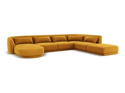 Online Cosmopolitan Design - Sofá de canto direito panorâmico "Tulum" 6 lugares em veludo - 330x255x70cm Amarelo