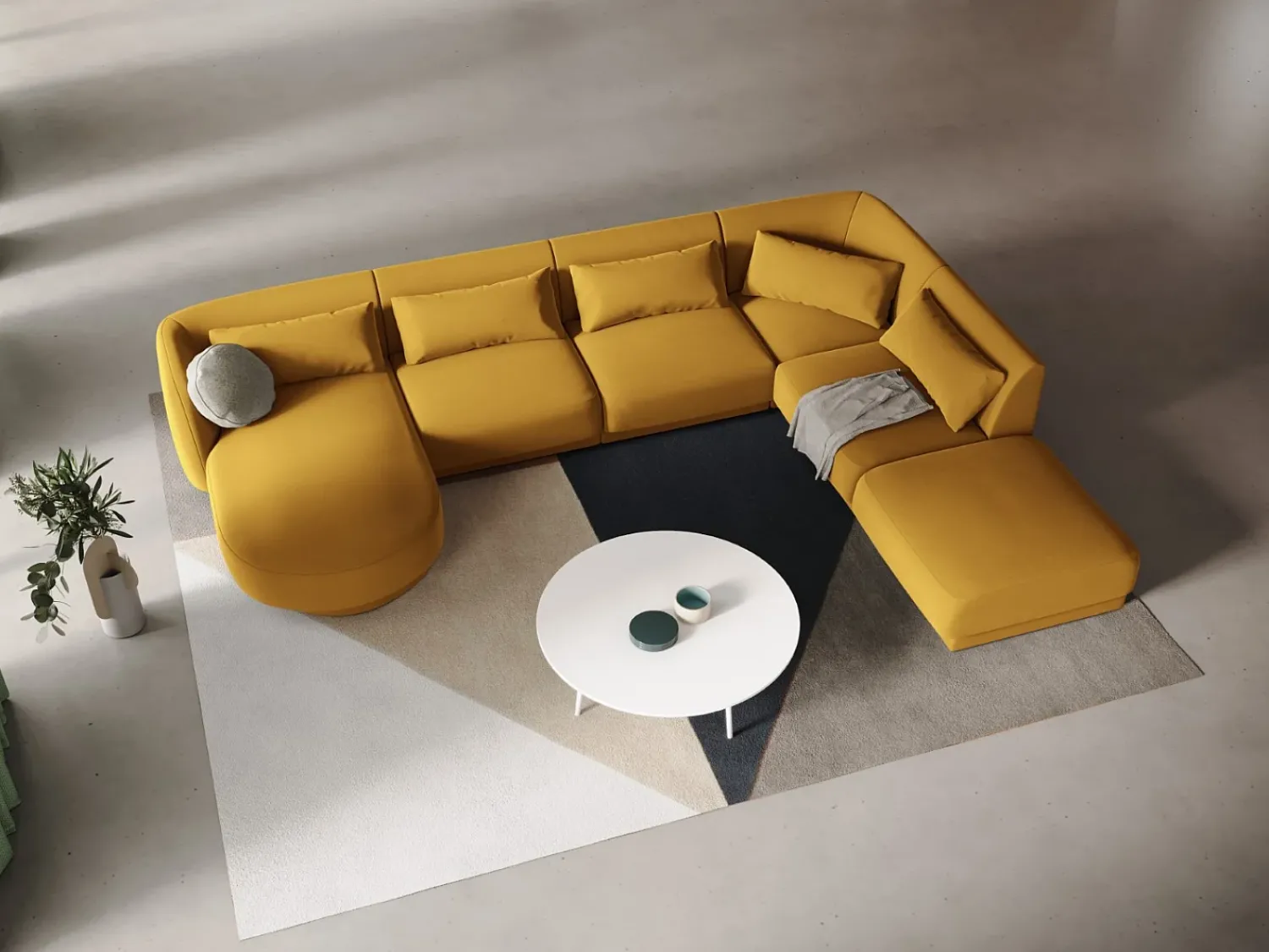 Online Cosmopolitan Design - Sofá de canto direito panorâmico "Tulum" 6 lugares em veludo - 330x255x70cm Amarelo