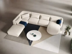 Cosmopolitan Design - Sofá de canto panorâmico à esquerda "Tulum" 6 lugares em veludo claro - 330x255x70cm^ Sofá