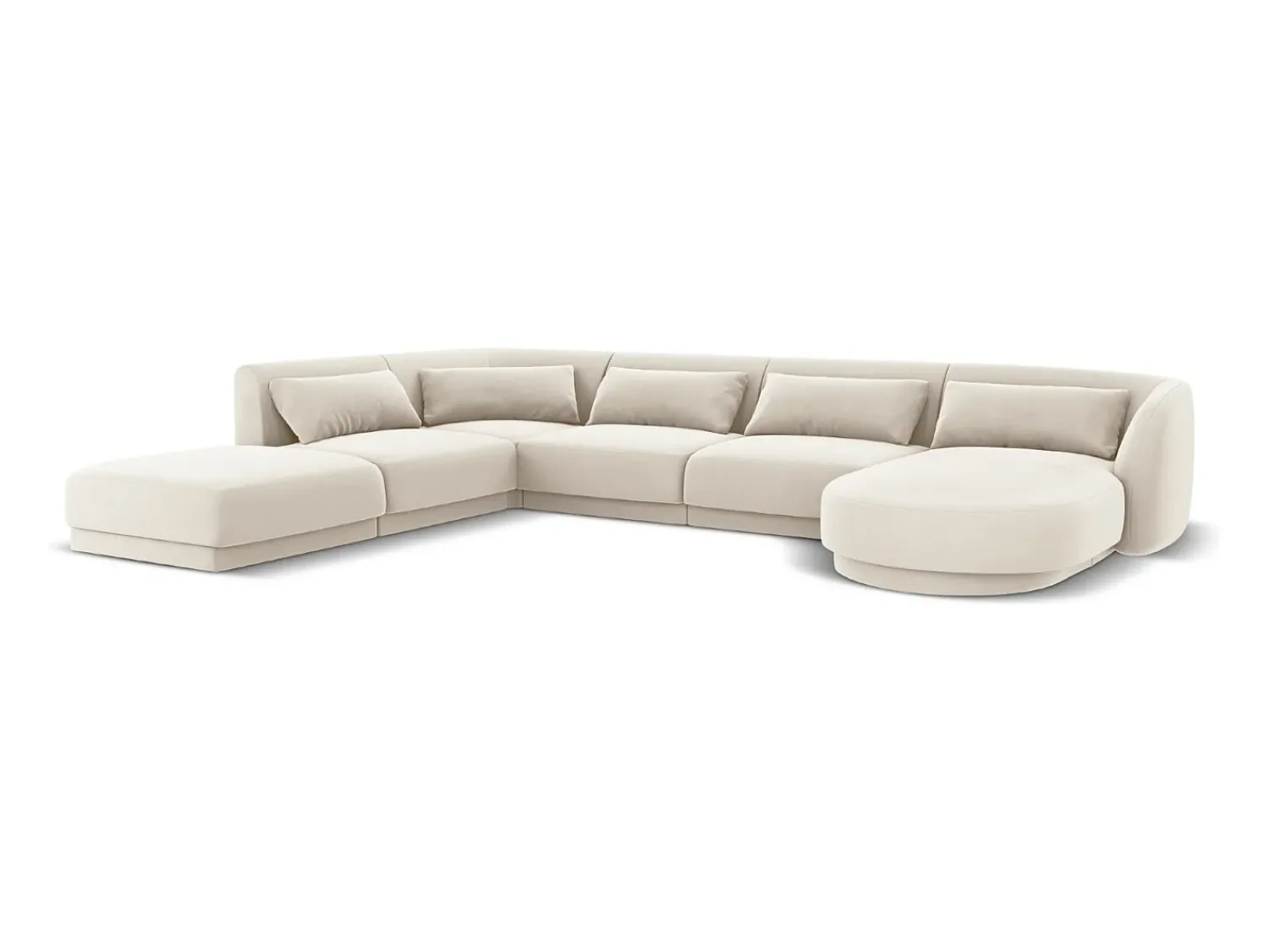 Cosmopolitan Design - Sofá de canto panorâmico à esquerda "Tulum" 6 lugares em veludo claro - 330x255x70cm^ Sofá