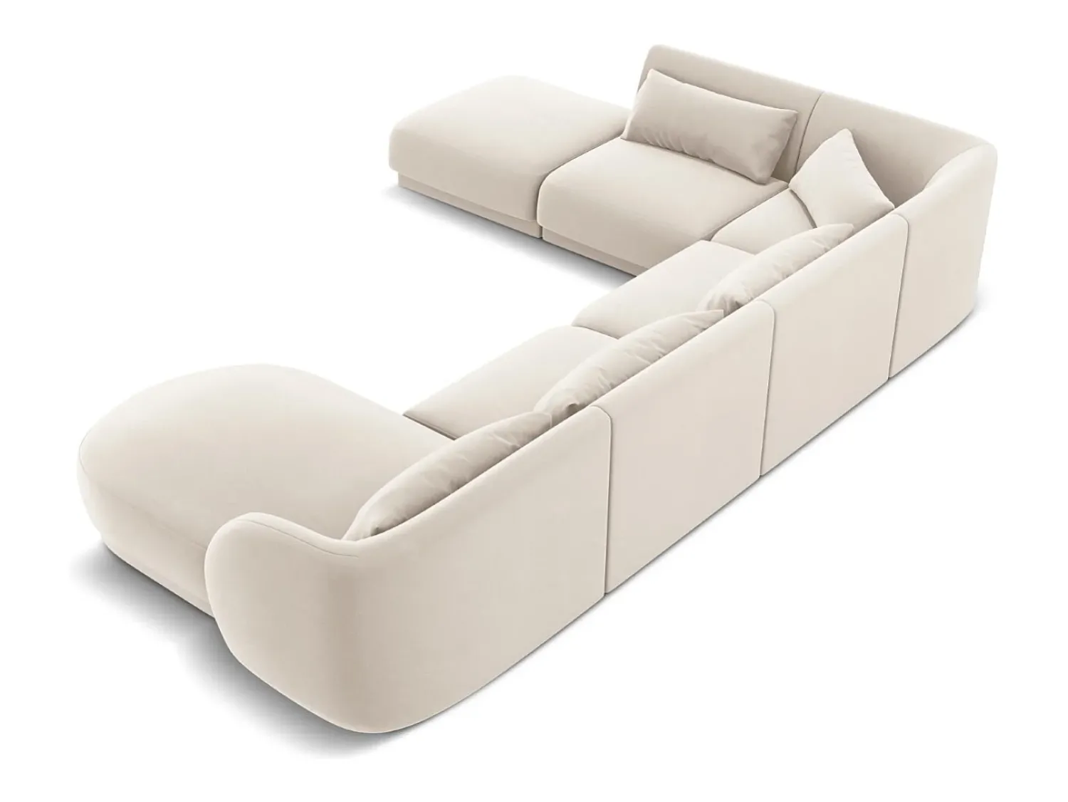 Cosmopolitan Design - Sofá de canto panorâmico à esquerda "Tulum" 6 lugares em veludo claro - 330x255x70cm^ Sofá