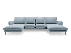 Sale Cosmopolitan Design - Sofá panorâmico "Vienna" 6 lugares em veludo - 350x170x95cm Azul claro
