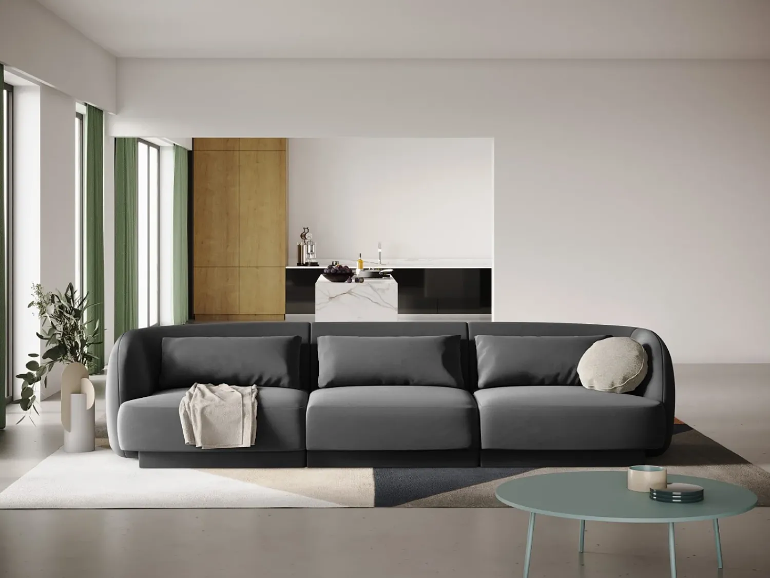 Hot Cosmopolitan Design - Sofá "Tulum" 3 lugares em veludo cinza - 255x90x70cm Cinzento