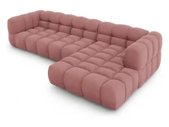 New Cosmopolitan Design - Sofá modular de canto direito "Sky" 4 lugares em veludo salmão - 300x162x75cm Rosa claro